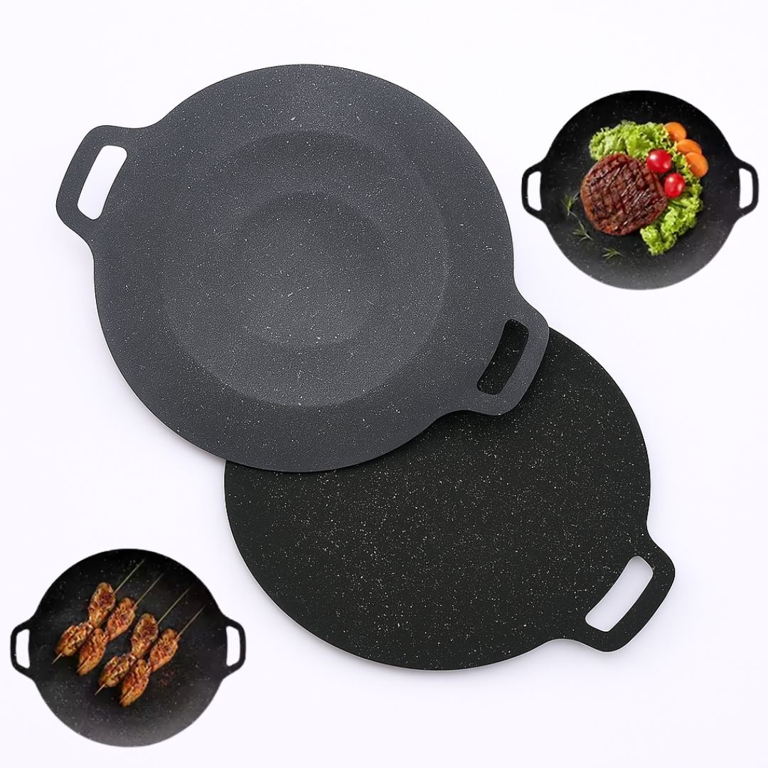 Dravon Nonstick Stone Frying Pan for Barbecue and Food Preparation Multi Versatile - FOOD DOESN'T STICK
