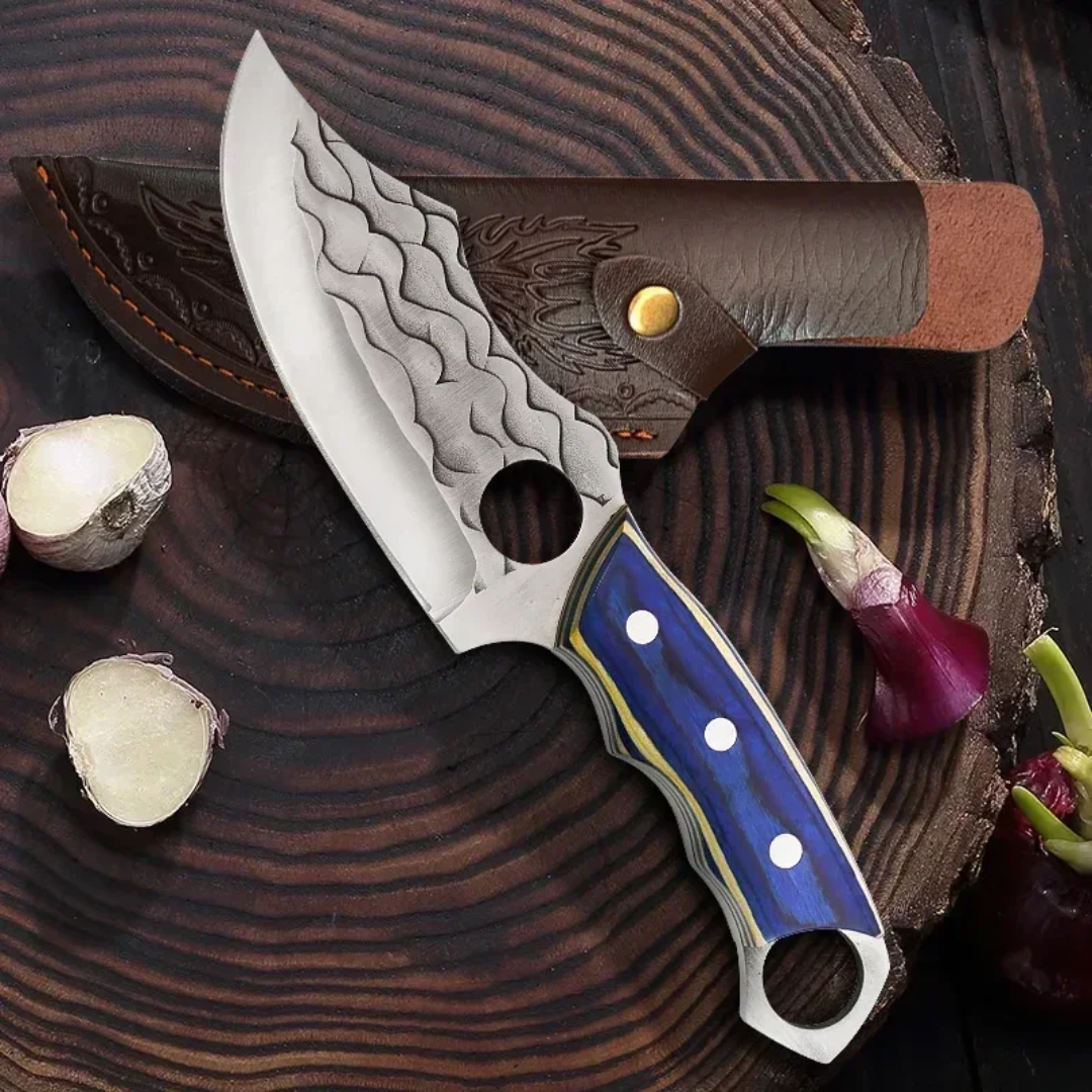 Dravon BluSteel Knife Forged Stainless Steel With Leather Sheath