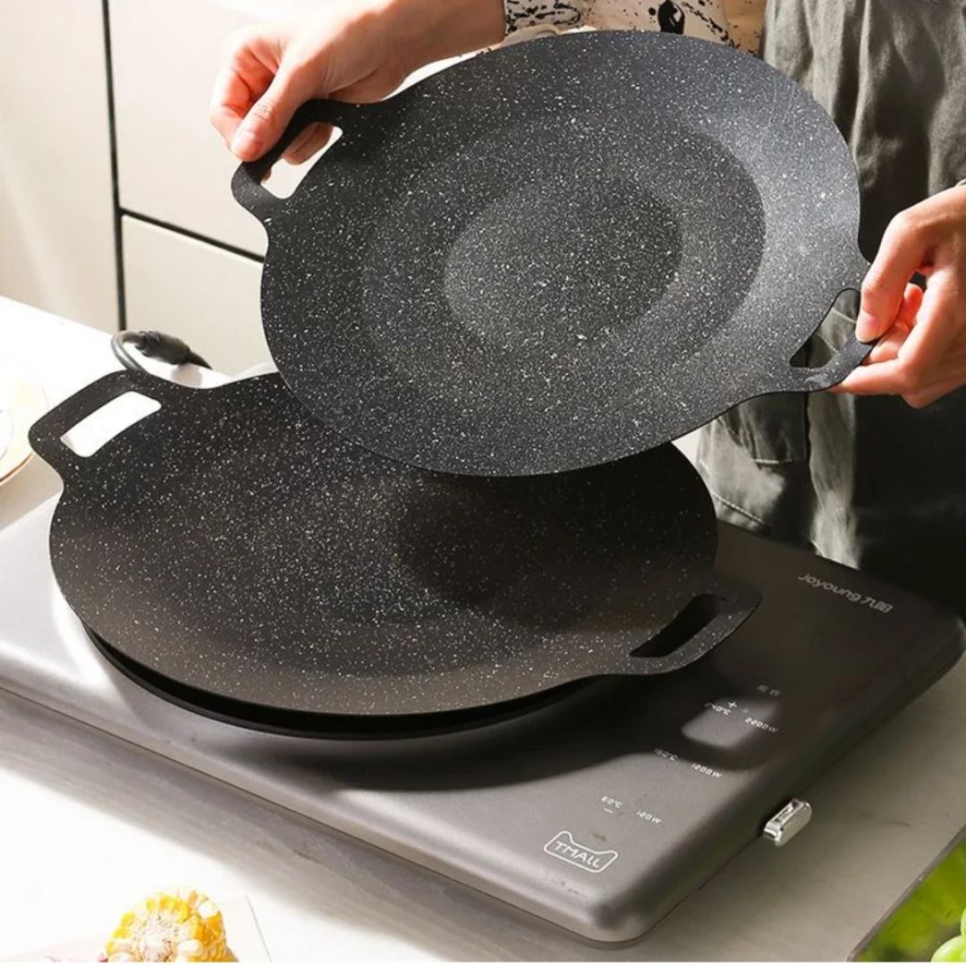 Dravon Nonstick Stone Frying Pan for Barbecue and Food Preparation Multi Versatile - FOOD DOESN'T STICK