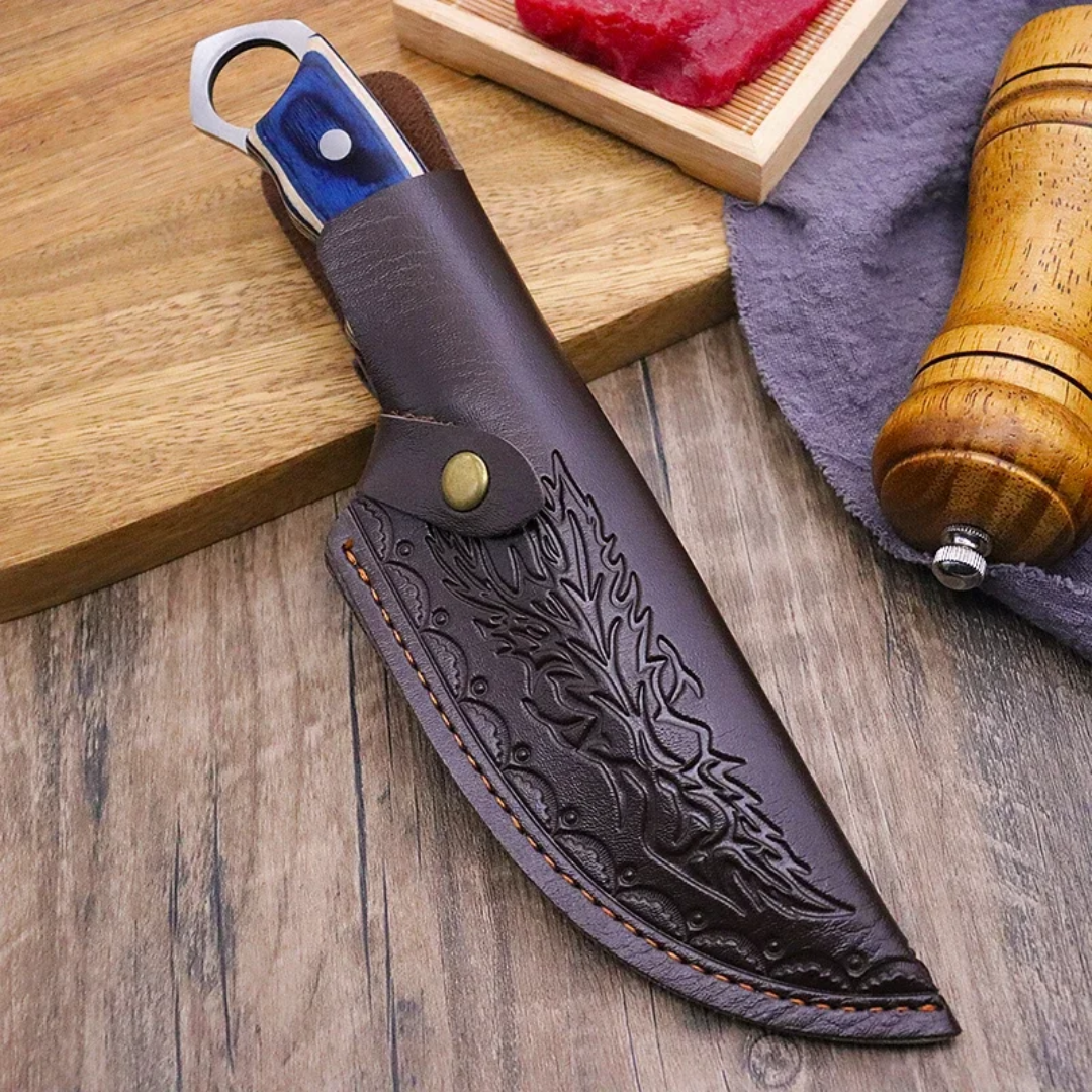 Dravon BluSteel Knife Forged Stainless Steel With Leather Sheath