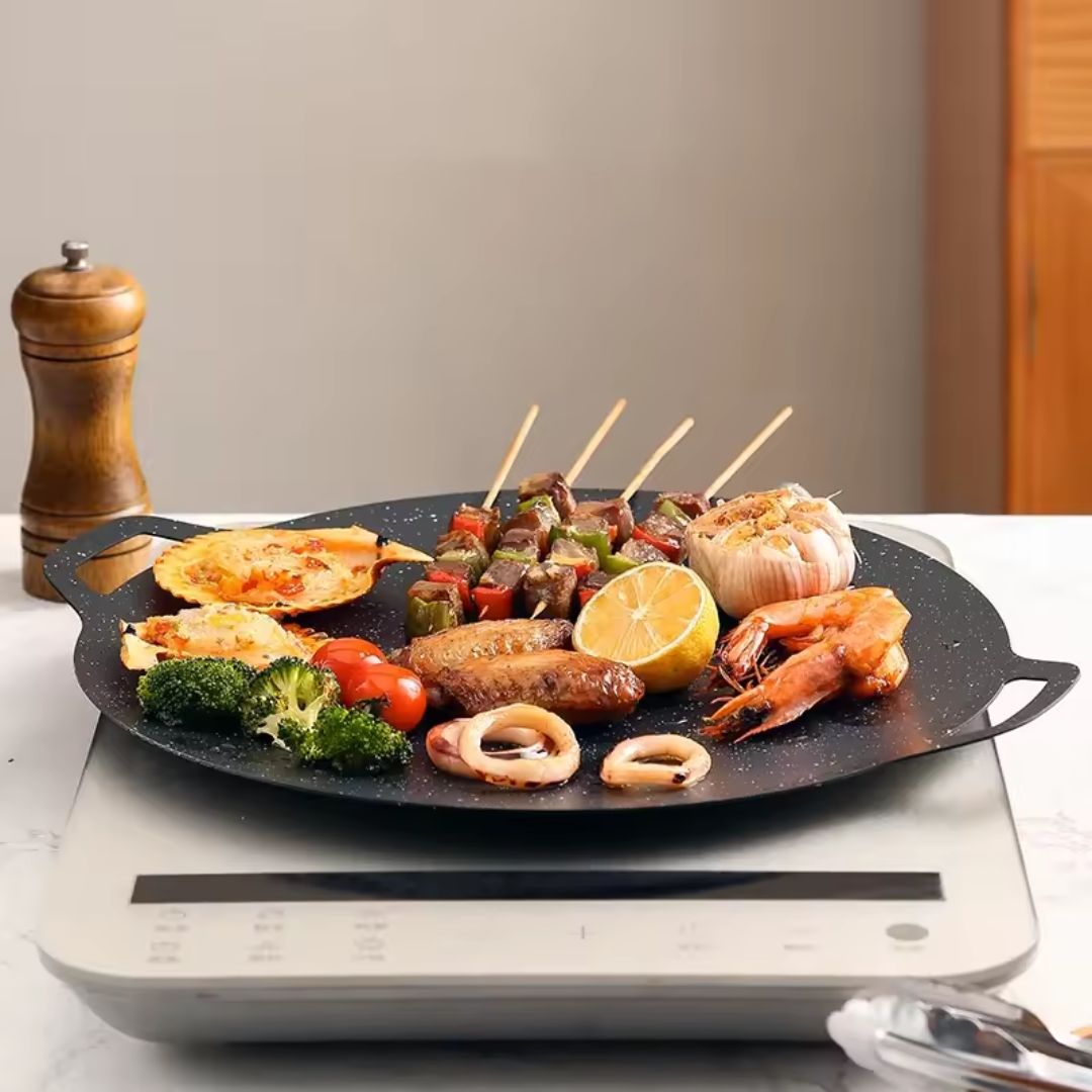 Dravon Nonstick Stone Frying Pan for Barbecue and Food Preparation Multi Versatile - FOOD DOESN'T STICK