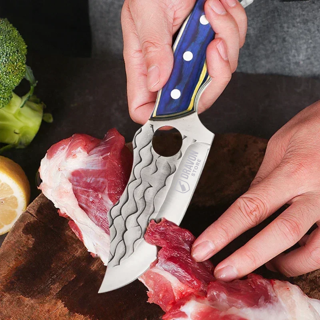 Dravon BluSteel Knife Forged Stainless Steel With Leather Sheath
