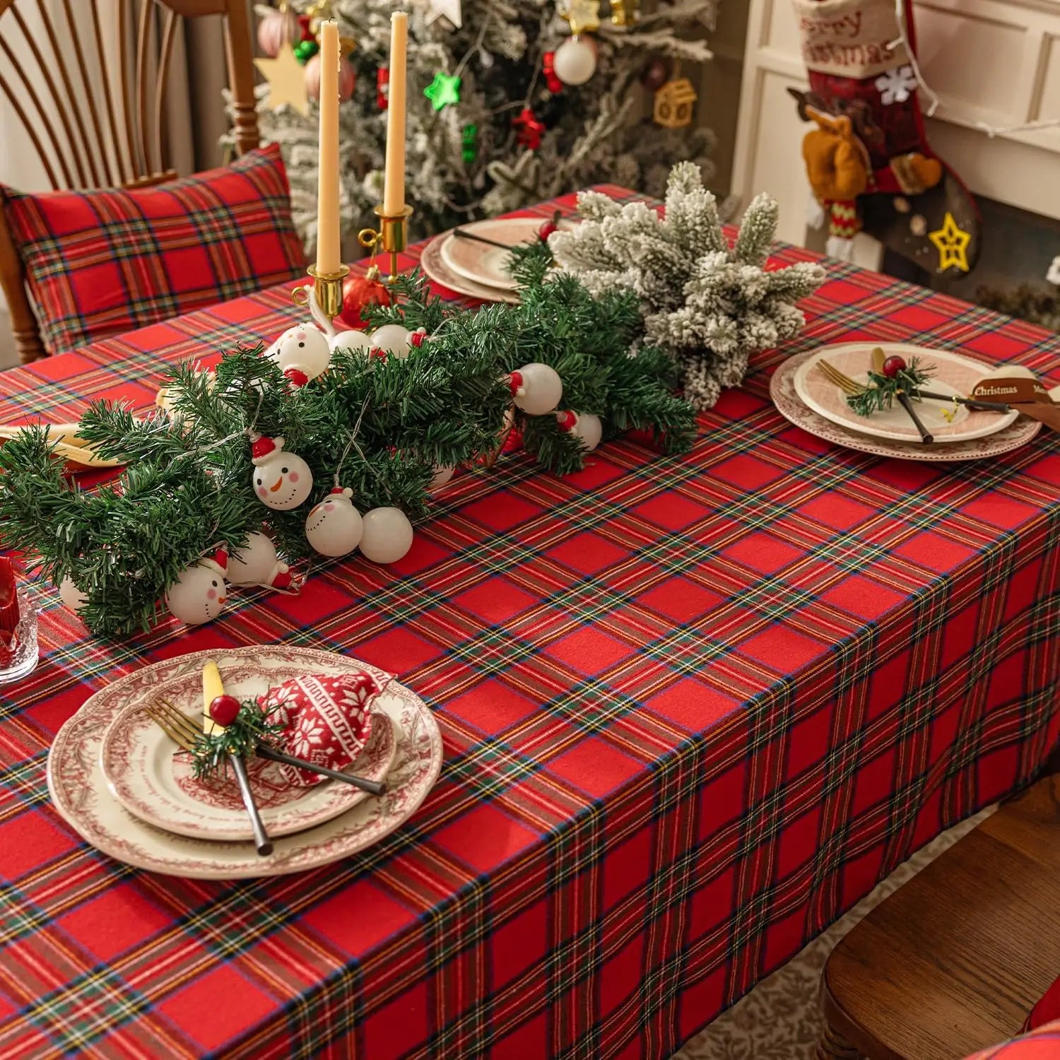 Christmas Checkered Tablecloth β Red Buffalo Plaid Linen Cotton for Festive Farmhouse Decor