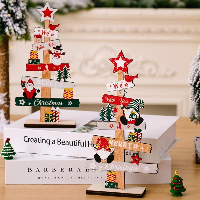 Wooden Christmas Tree Ornament – Santa Claus Xmas Sign Plaque for Home 2025