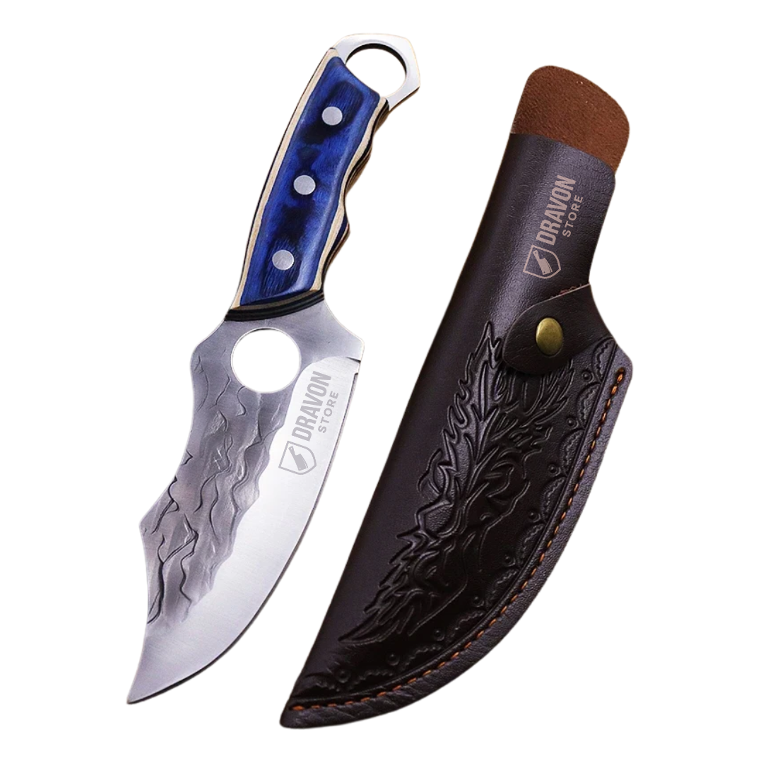 Dravon BluSteel Knife Forged Stainless Steel With Leather Sheath