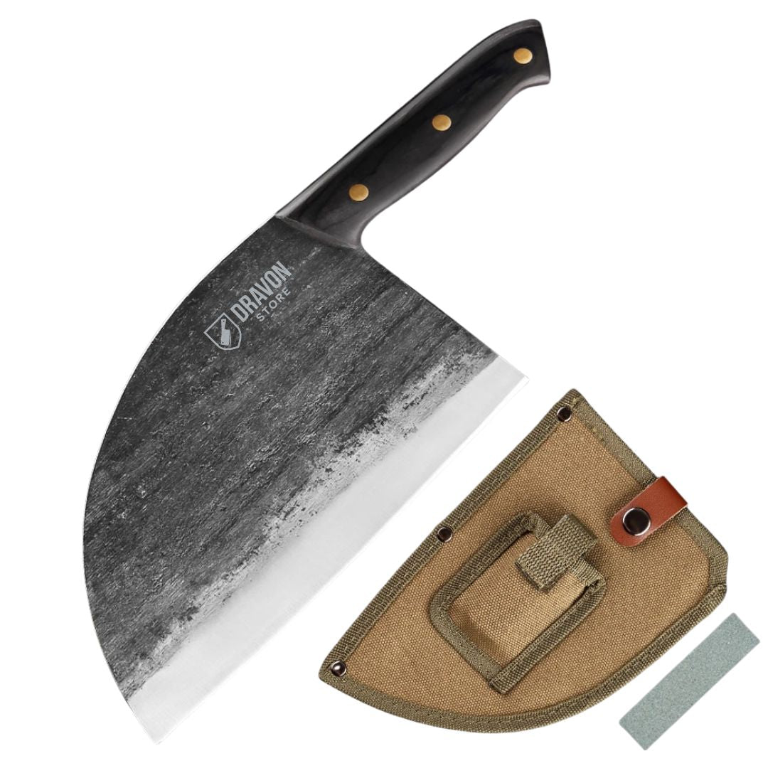 Dravon BlackSteel Cleaver in Hand-Forged Carbon Steel - Premium Quality