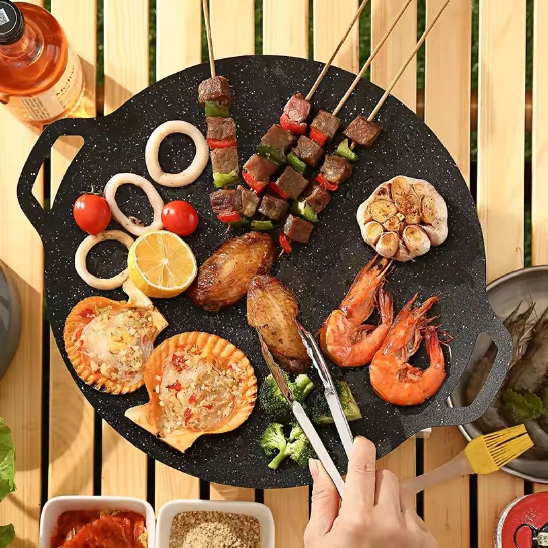 Dravon Nonstick Stone Frying Pan for Barbecue and Food Preparation Multi Versatile - FOOD DOESN'T STICK
