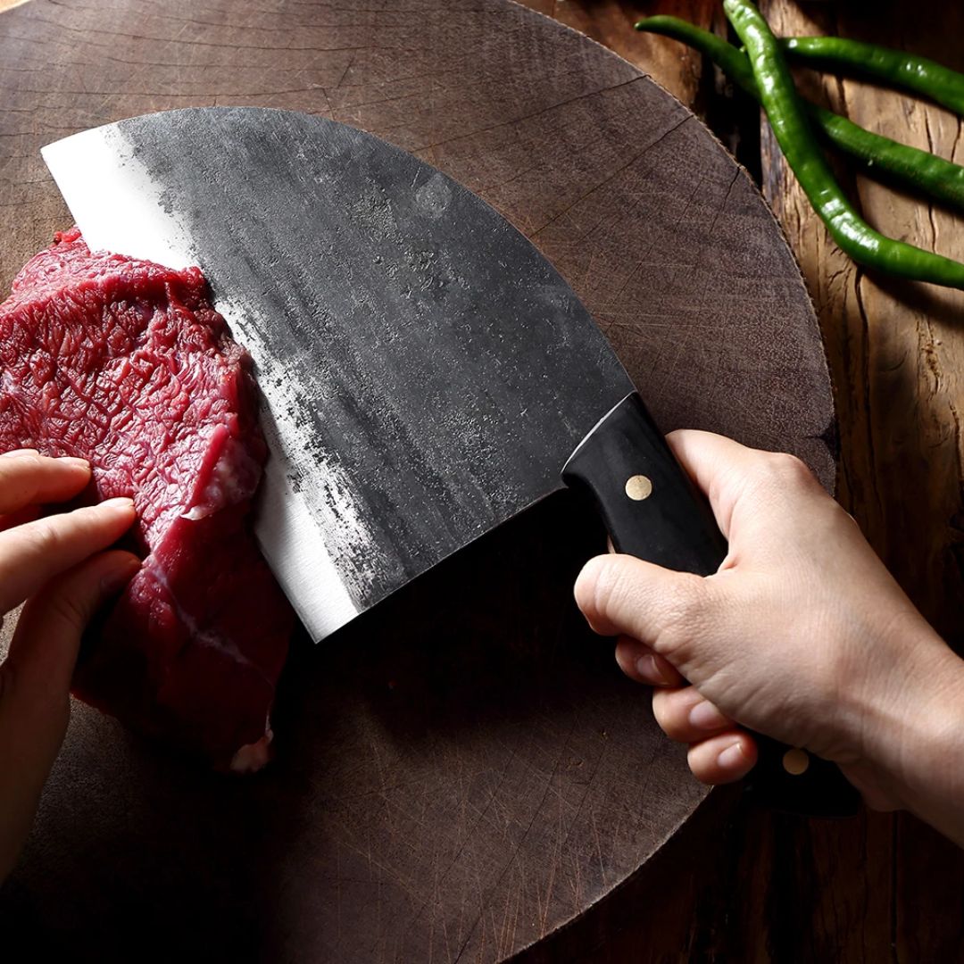 Dravon BlackSteel Cleaver in Hand-Forged Carbon Steel - Premium Quality