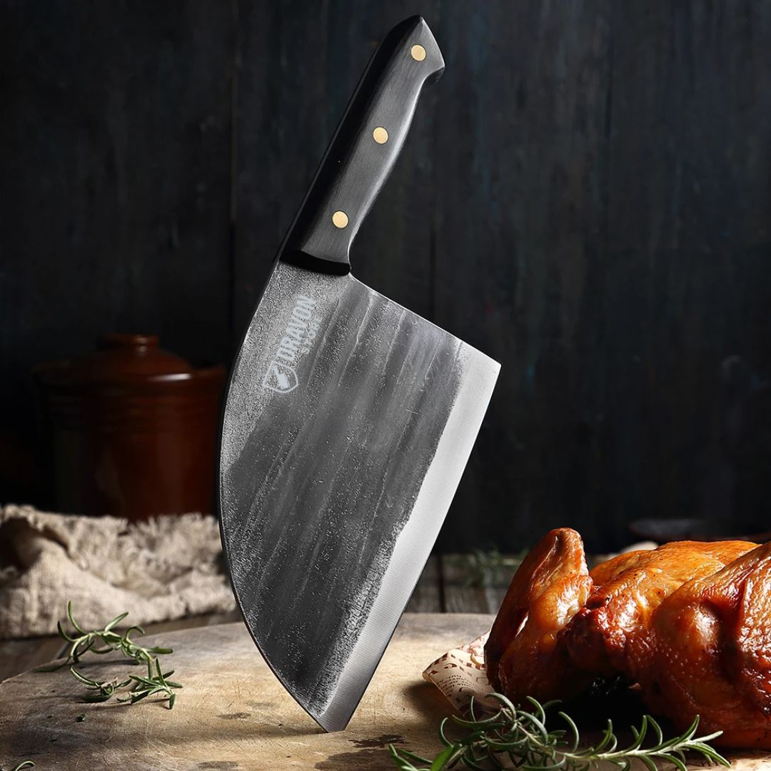 Dravon BlackSteel Cleaver in Hand-Forged Carbon Steel - Premium Quality