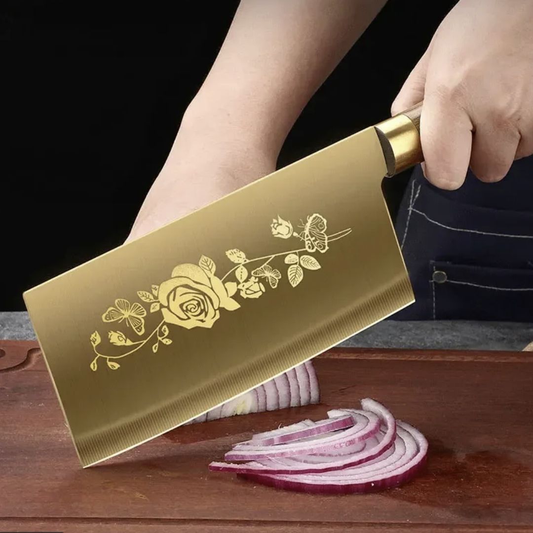 Dravon Titanium Nobreza Gold 7-Piece Chef's Knives Set with Stainless Steel Handle and Knife Holder