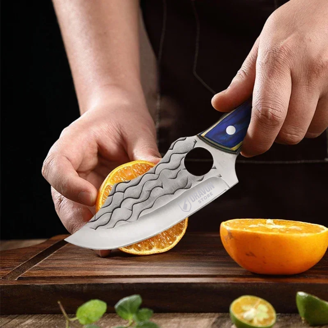 Dravon BluSteel Knife Forged Stainless Steel With Leather Sheath