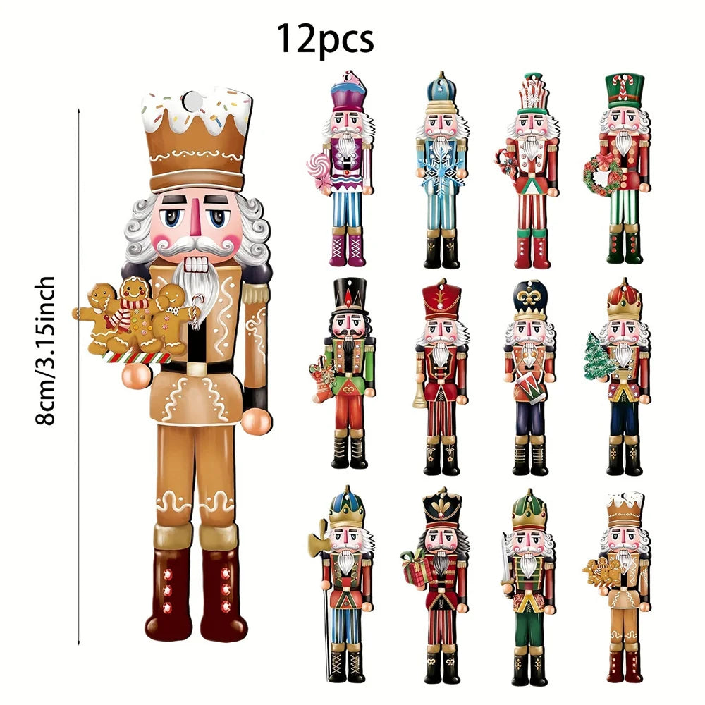 Set 12pcs Wooden Christmas Nutcracker Ornaments – Hanging Decorations for Xmas Tree 2024/2025