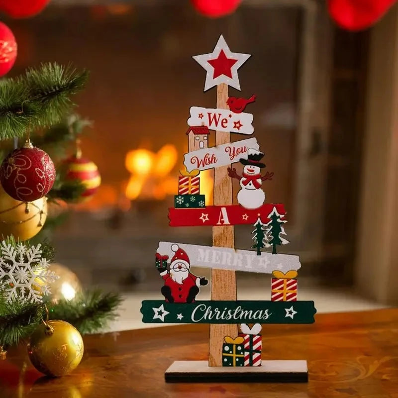Wooden Christmas Tree Ornament – Santa Claus Xmas Sign Plaque for Home 2025