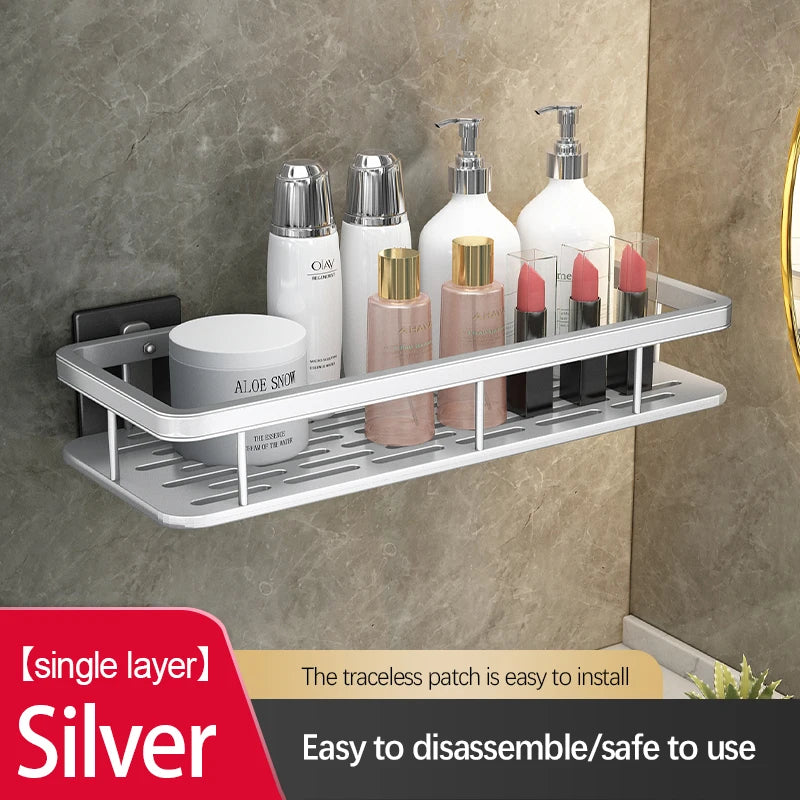Stainless Steel Bathroom Storage Rack – Anti-Rust Suction Cup Shower Organizer