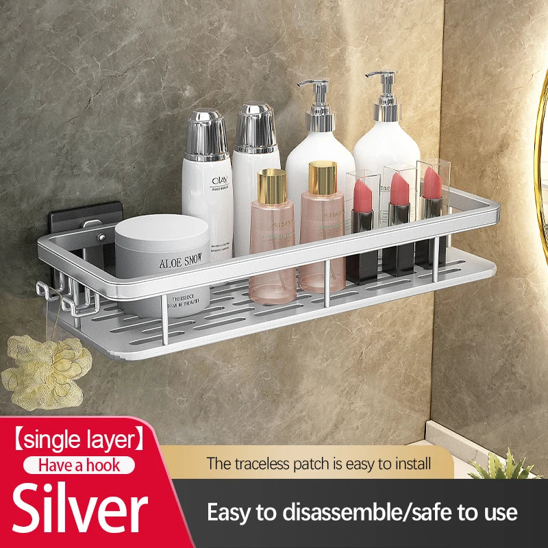 Stainless Steel Bathroom Storage Rack – Anti-Rust Suction Cup Shower Organizer