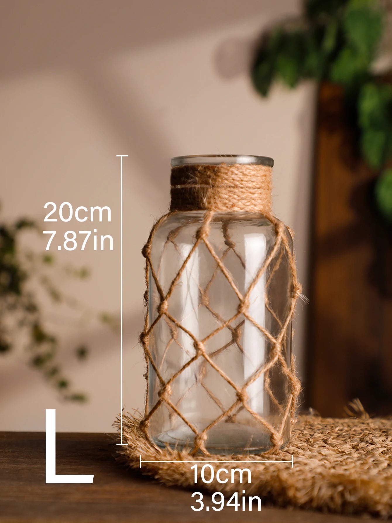 Rustic Hanging Glass Vase – Rope Net Flower Holder for Boho Home & Table Décor