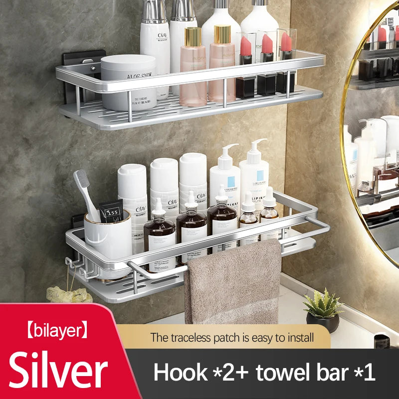 Stainless Steel Bathroom Storage Rack – Anti-Rust Suction Cup Shower Organizer
