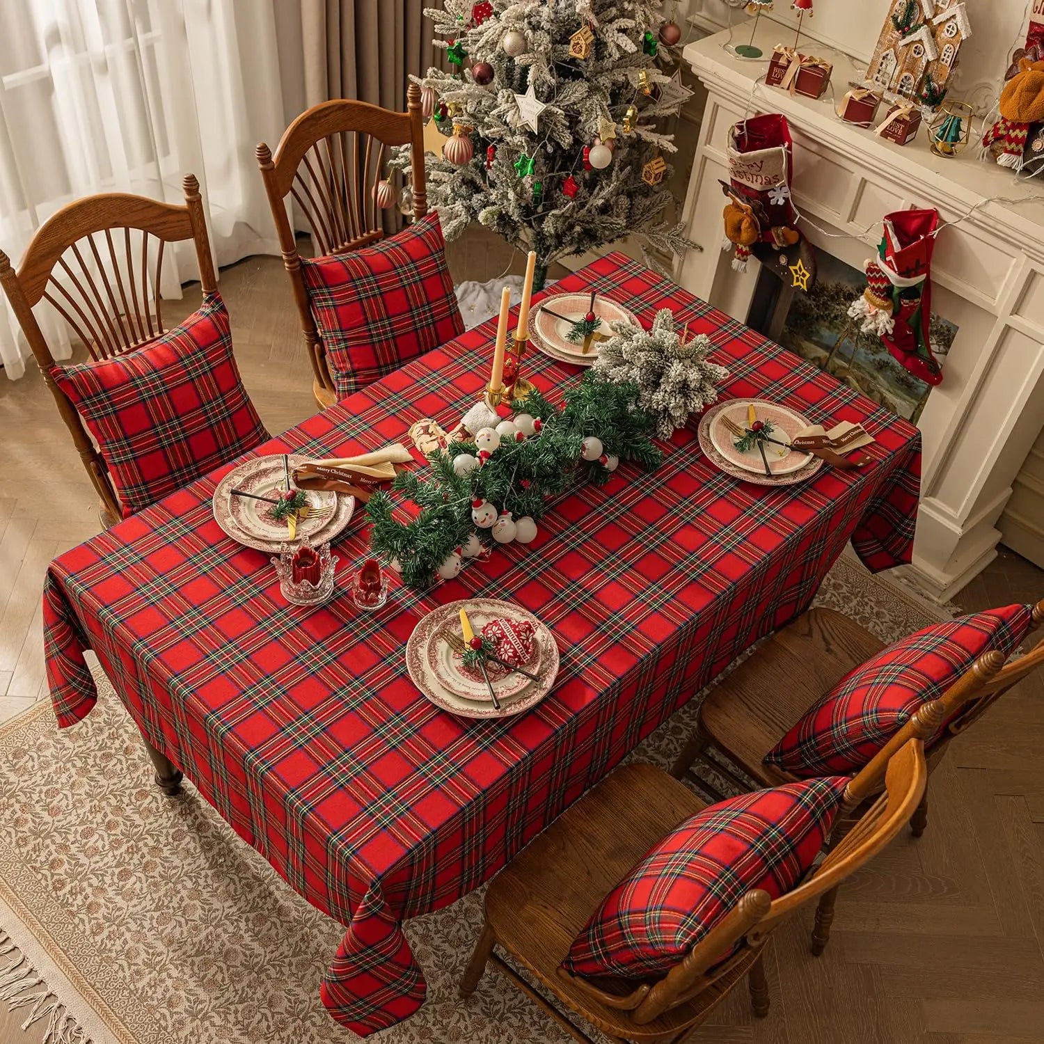 Christmas Checkered Tablecloth – Red Buffalo Plaid Linen Cotton for Festive Farmhouse Decor