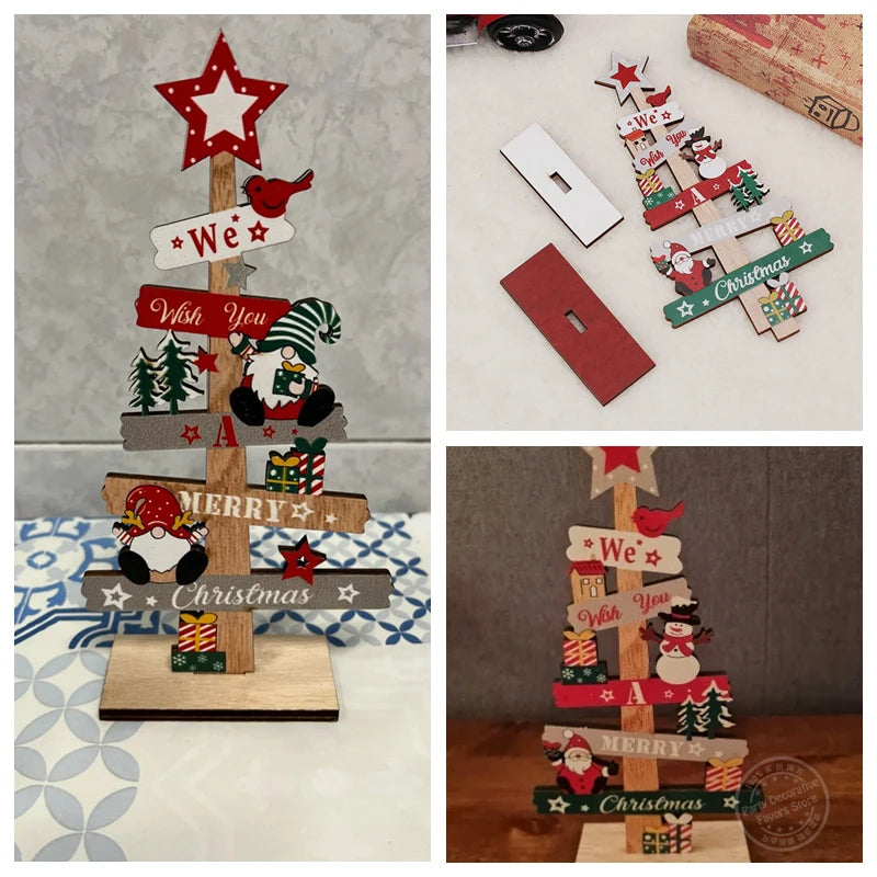 Wooden Christmas Tree Ornament – Santa Claus Xmas Sign Plaque for Home 2025