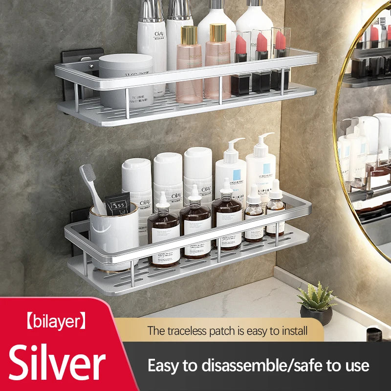 Stainless Steel Bathroom Storage Rack – Anti-Rust Suction Cup Shower Organizer