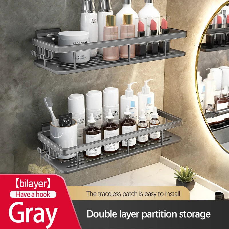 Stainless Steel Bathroom Storage Rack – Anti-Rust Suction Cup Shower Organizer