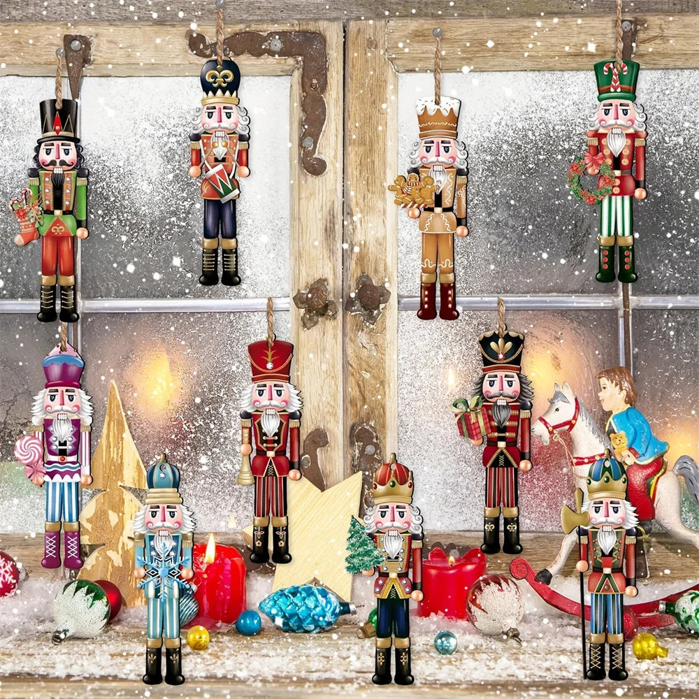Set 12pcs Wooden Christmas Nutcracker Ornaments – Hanging Decorations for Xmas Tree 2024/2025
