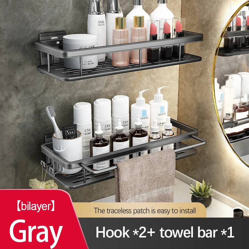 Stainless Steel Bathroom Storage Rack – Anti-Rust Suction Cup Shower Organizer