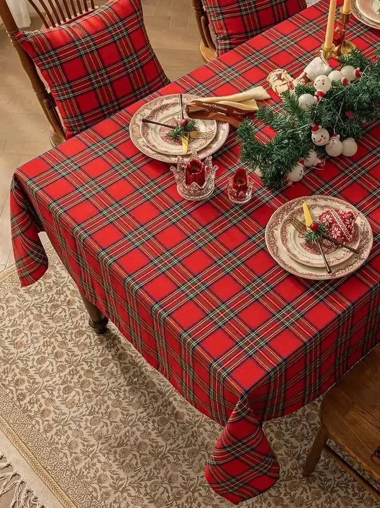 Christmas Checkered Tablecloth – Red Buffalo Plaid Linen Cotton for Festive Farmhouse Decor