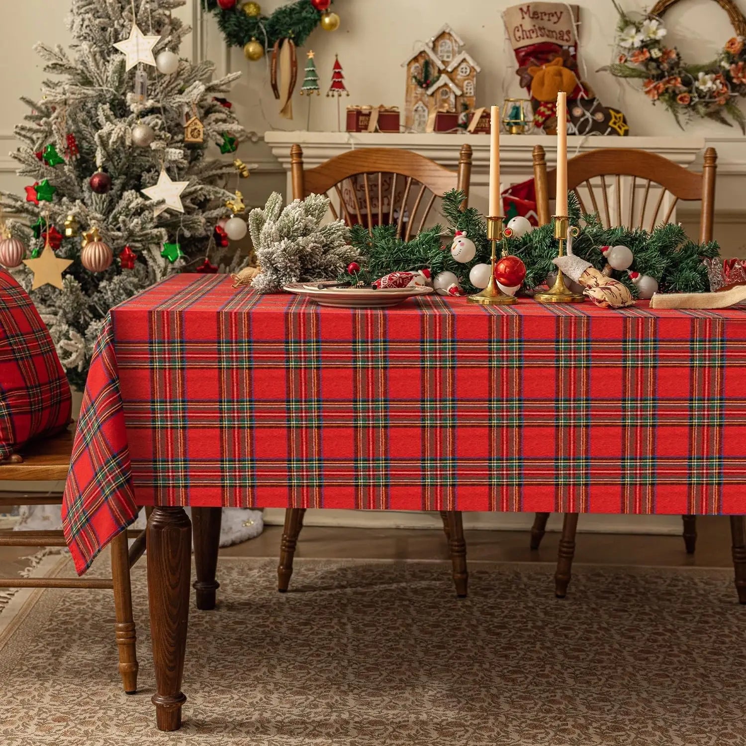 Christmas Checkered Tablecloth – Red Buffalo Plaid Linen Cotton for Festive Farmhouse Decor
