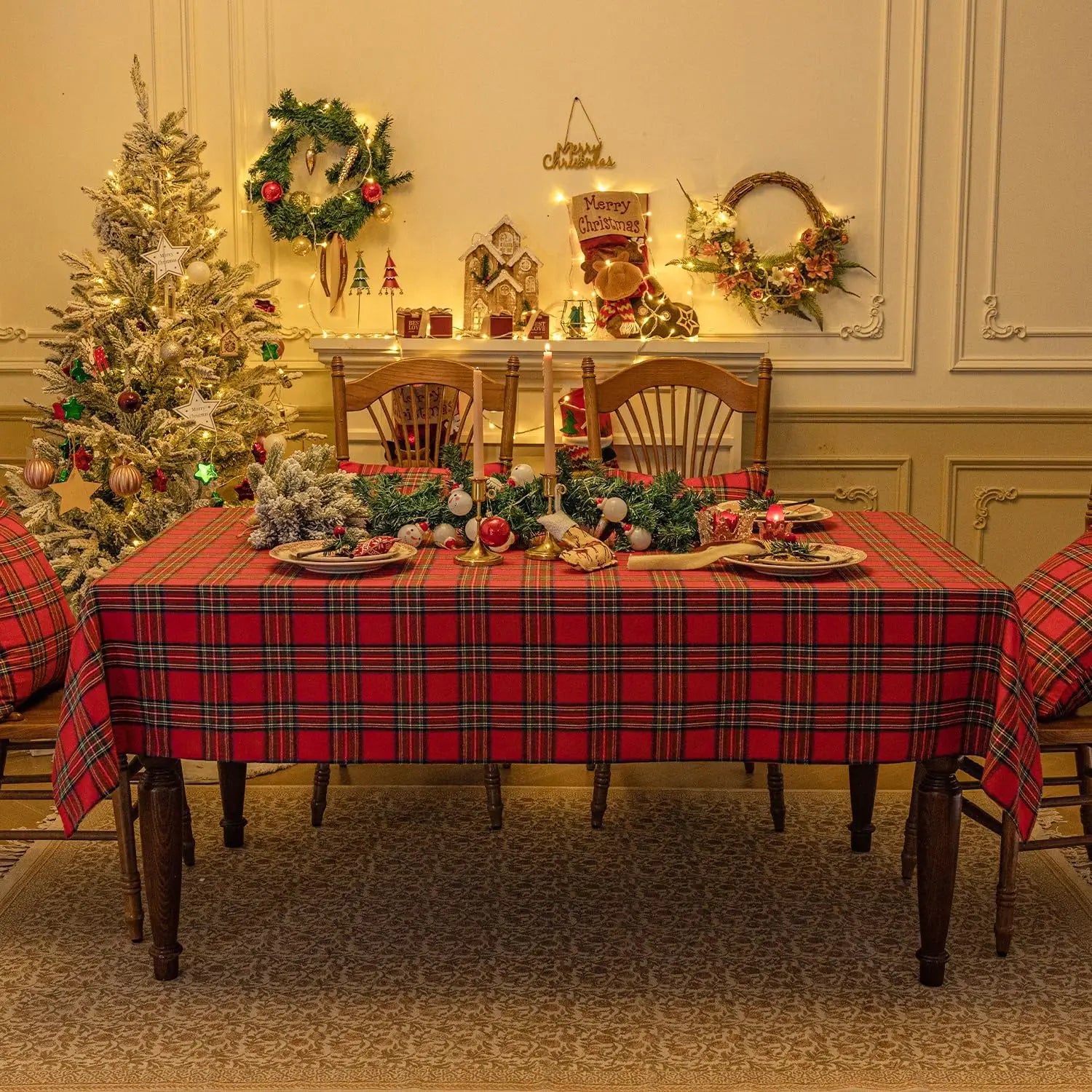 Christmas Checkered Tablecloth – Red Buffalo Plaid Linen Cotton for Festive Farmhouse Decor
