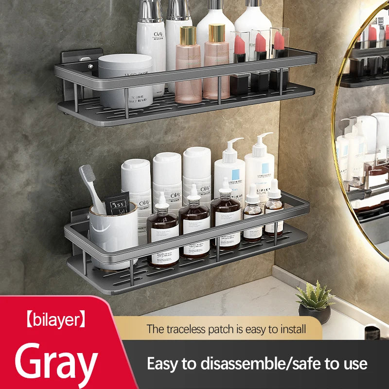 Stainless Steel Bathroom Storage Rack – Anti-Rust Suction Cup Shower Organizer