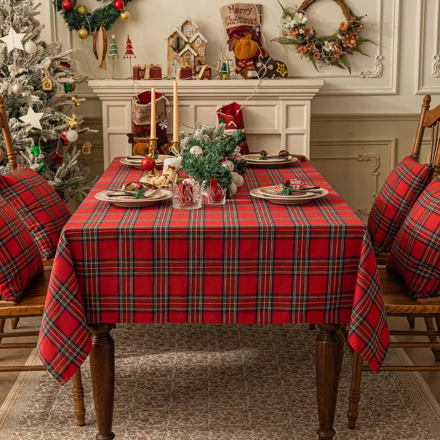 Christmas Checkered Tablecloth – Red Buffalo Plaid Linen Cotton for Festive Farmhouse Decor