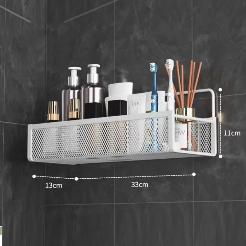 Portable Wall-Mounted Storage Rack – No-Drill Hanging Basket for Kitchen & Bathroom