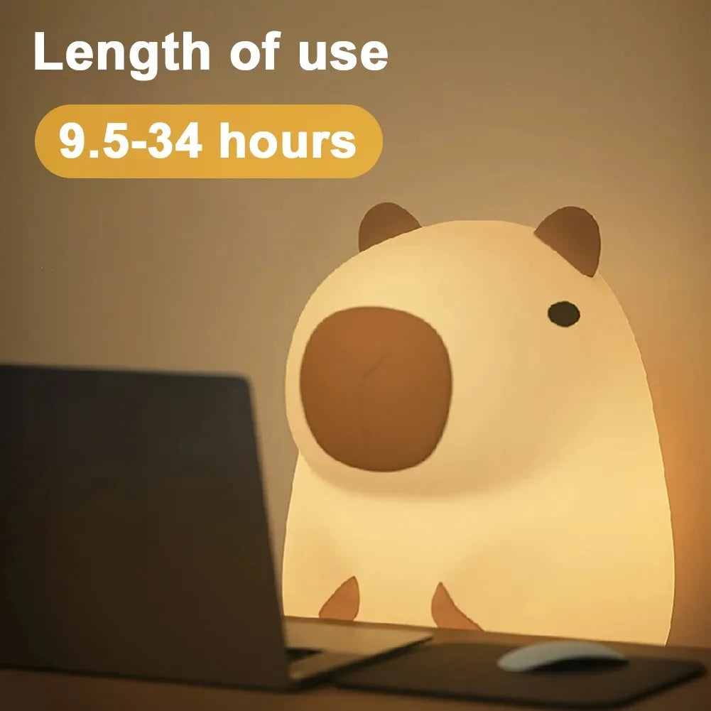 Capybara LED Night Light – Cute Silicone Animal Touch Lamp for Kids' Room & Bedside