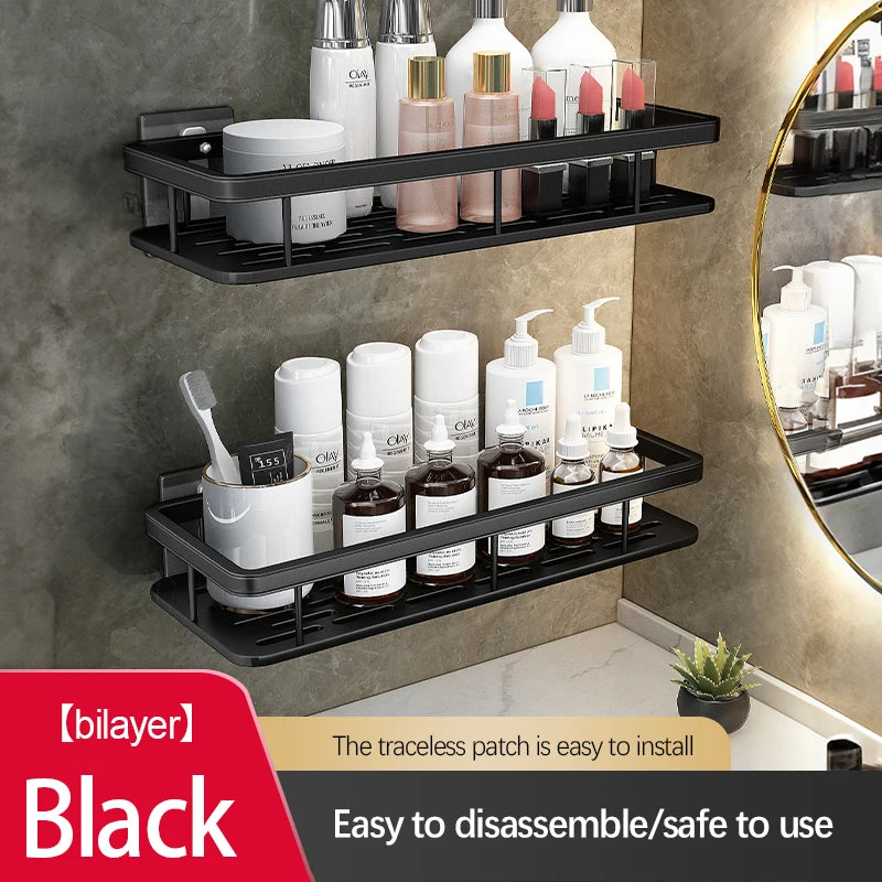 Stainless Steel Bathroom Storage Rack – Anti-Rust Suction Cup Shower Organizer