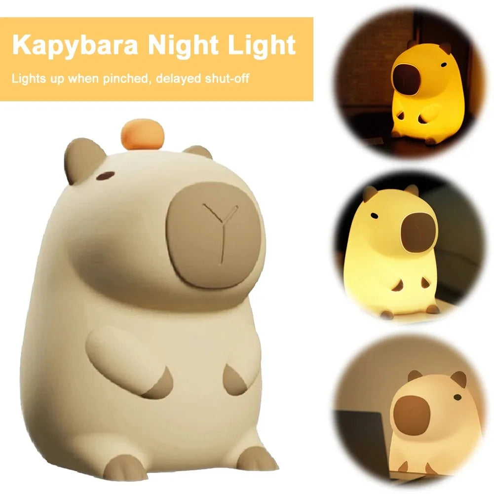 Capybara LED Night Light – Cute Silicone Animal Touch Lamp for Kids' Room & Bedside
