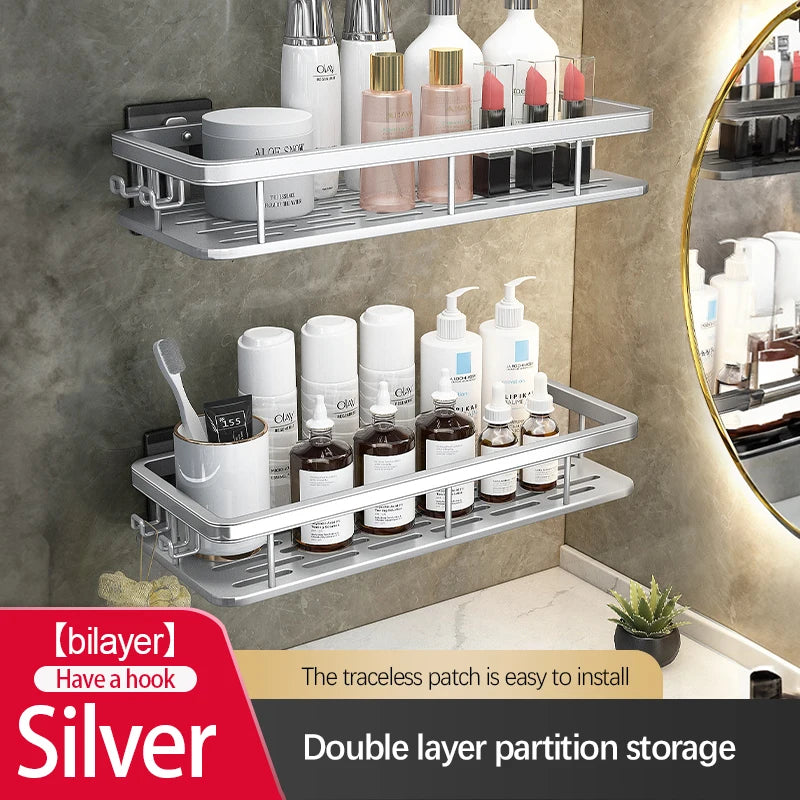 Stainless Steel Bathroom Storage Rack – Anti-Rust Suction Cup Shower Organizer