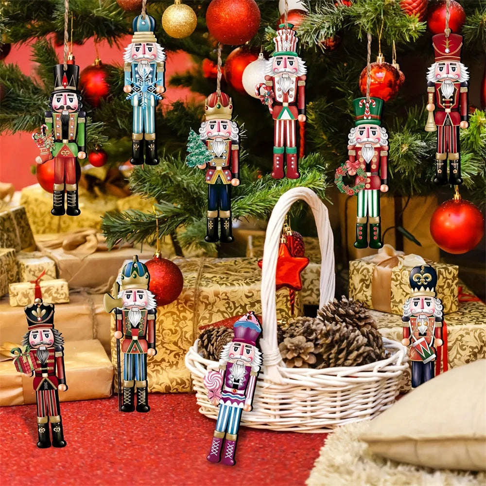 Set 12pcs Wooden Christmas Nutcracker Ornaments – Hanging Decorations for Xmas Tree 2024/2025